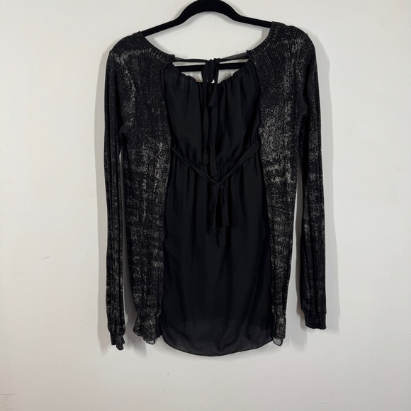Mais il est où le Soleil? Black Metallic Chic Sheer Silk Blouse Size Small - Picture 6 of 11